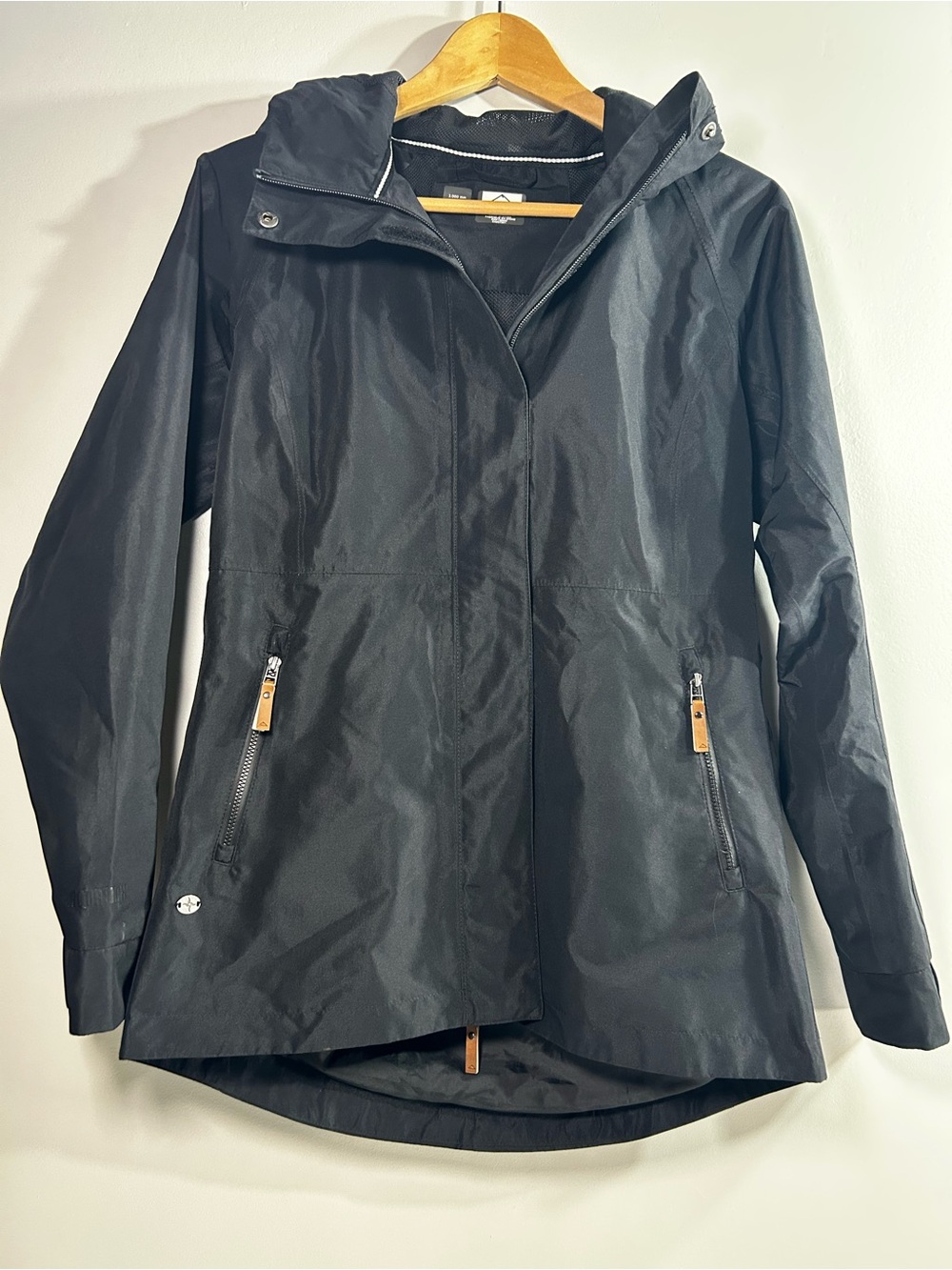 Women's Black Hooded Trench Coat with Zip Pockets